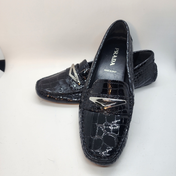 Prada Black Patent Leather Loafers - Picture 1 of 9